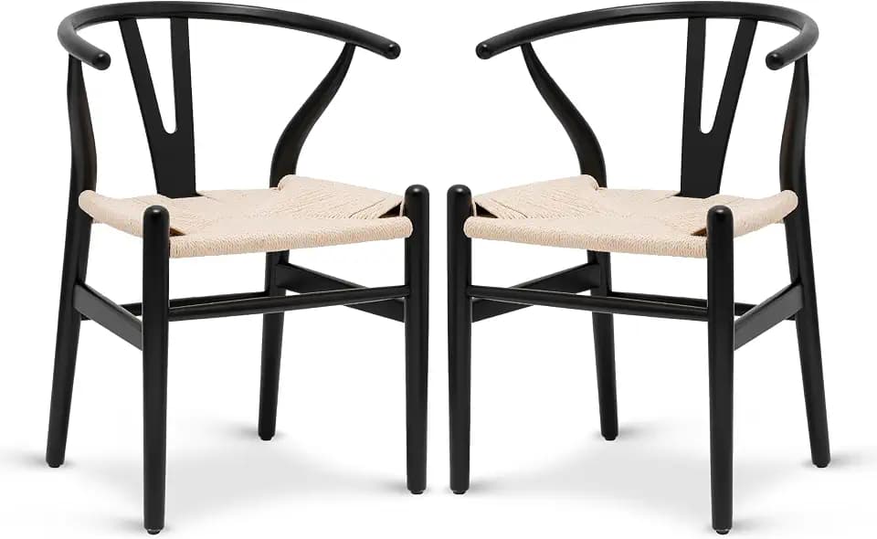Poly & BARK Weave Dining Chairs – Mid-Century Modern Wishbone Dining Chairs with Arms, Solid Wood Frame, Indoor Use – Black – Set of 2 - Ideal for Dining Room, Kitchen or Stylish Accent Setting