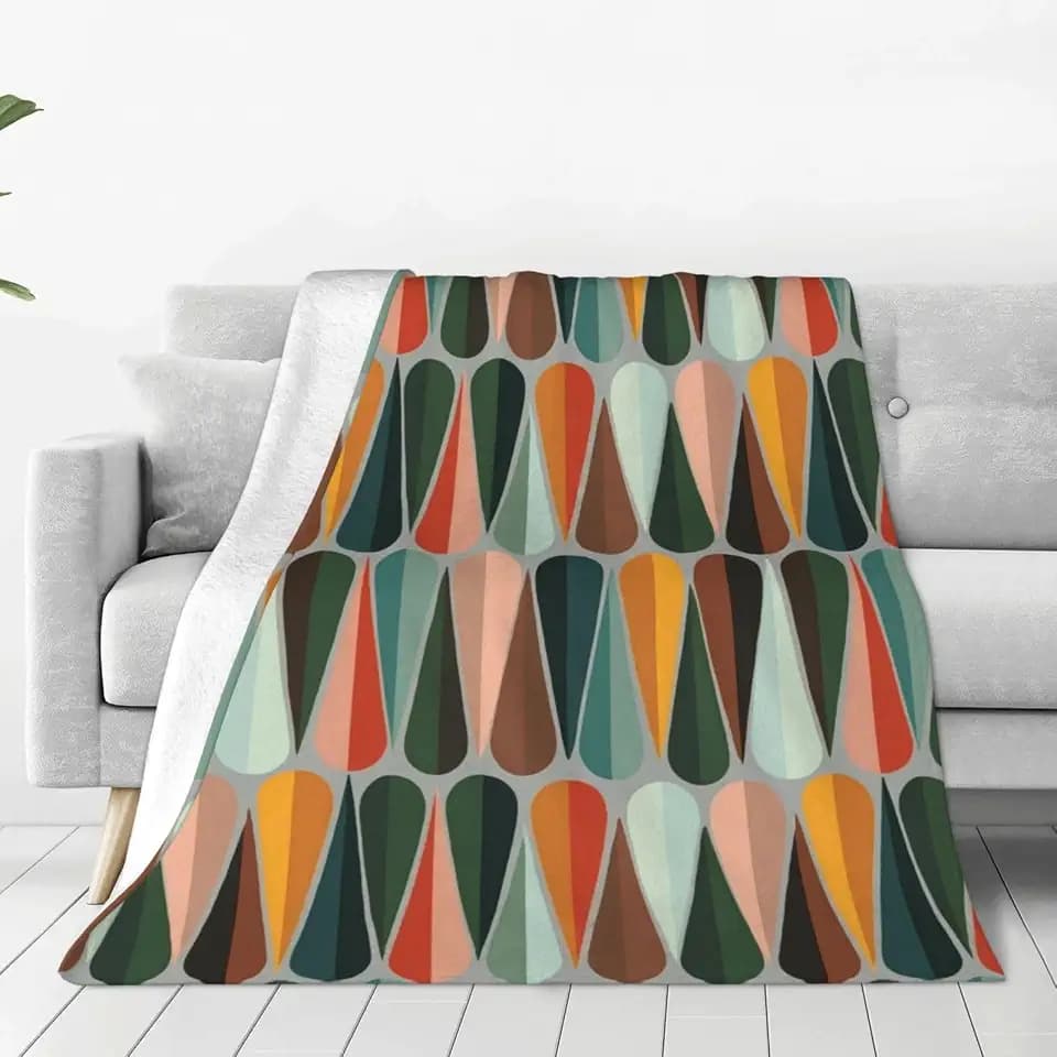 Mid Century Retro Abstract Throw Blanket Soft Cozy Plush Warm Fleece Blanket for Sofa Couch Bed 80"X60"