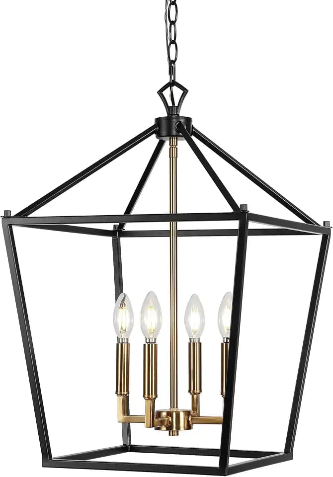 JONATHAN Y Pagoda 4-Light Pendant 16" Cage, Oil Rubbed Bronze/Brass Gold