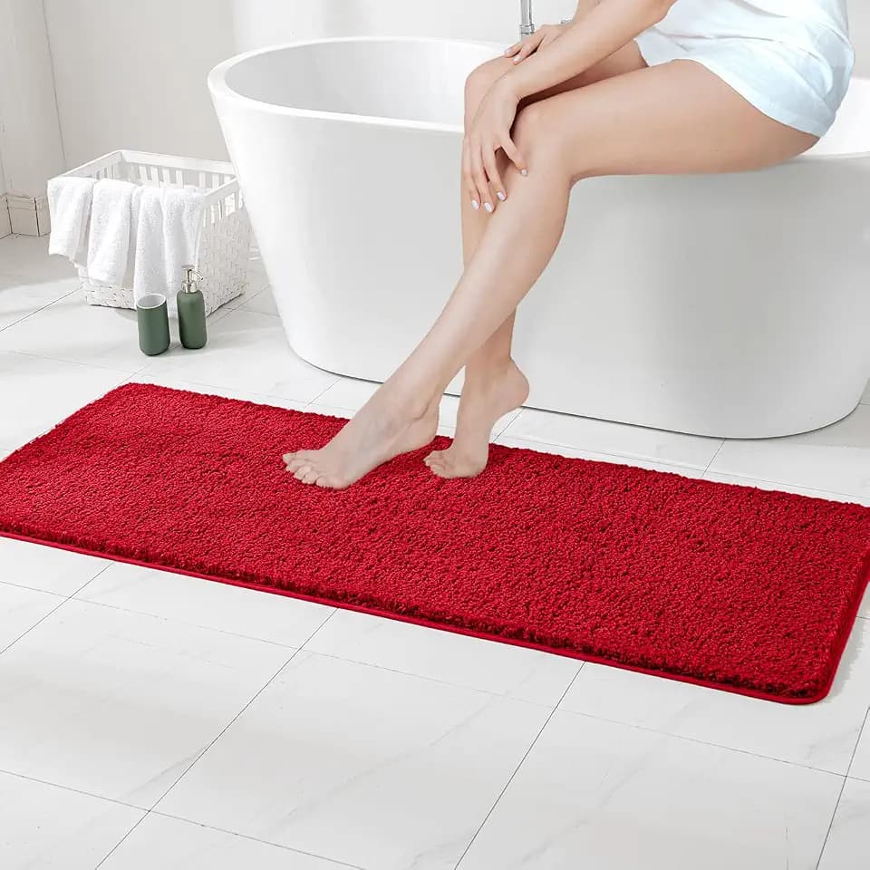 MIULEE Christmas Red Bathroom Runner Rugs Soft Microfiber Bath Mat 16x60 in