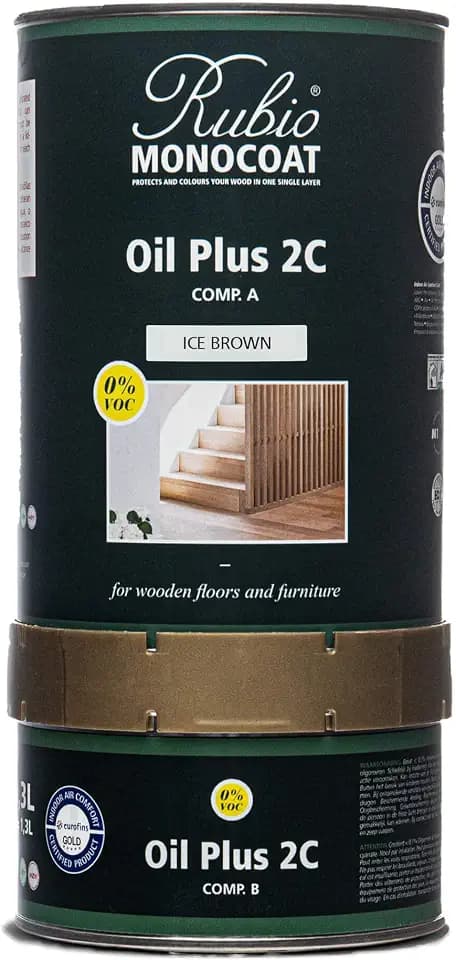 Rubio Monocoat Wood Stain & Finish 650 ft² | Oil Plus 2C | Quick-Dry, Eco-Friendly Linseed Wood Oil for Indoor Use, Includes Accelerator (Part B) | Protector | 1.3 L, Ice Brown