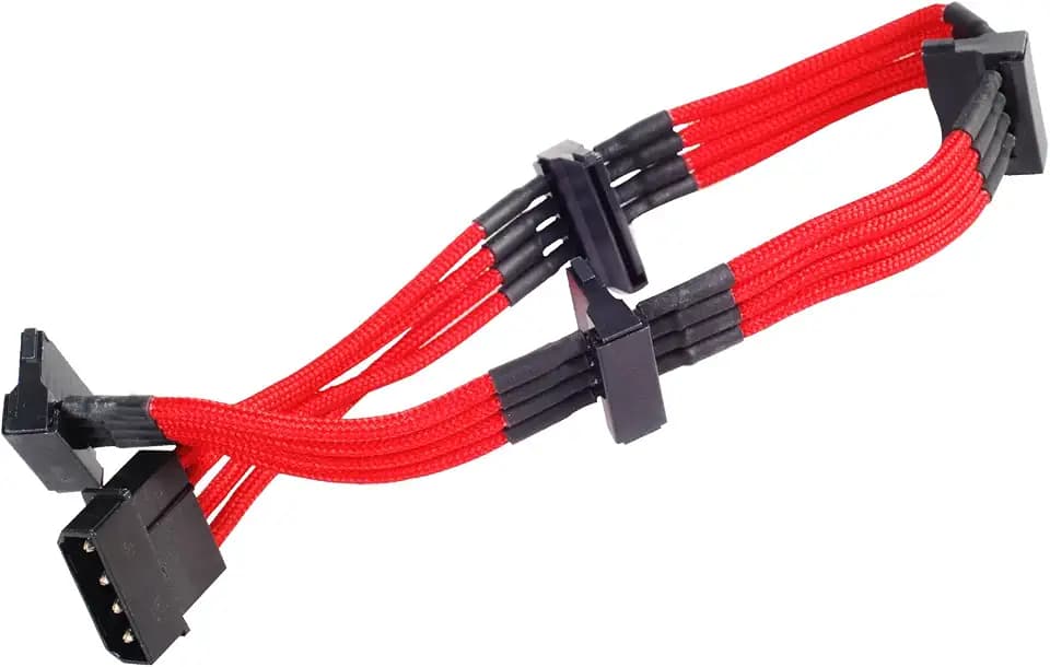 SilverStone SST-PP07-BTSR - Netzteilverlängerungskabel 30cm Molex auf 4x SATA, rot