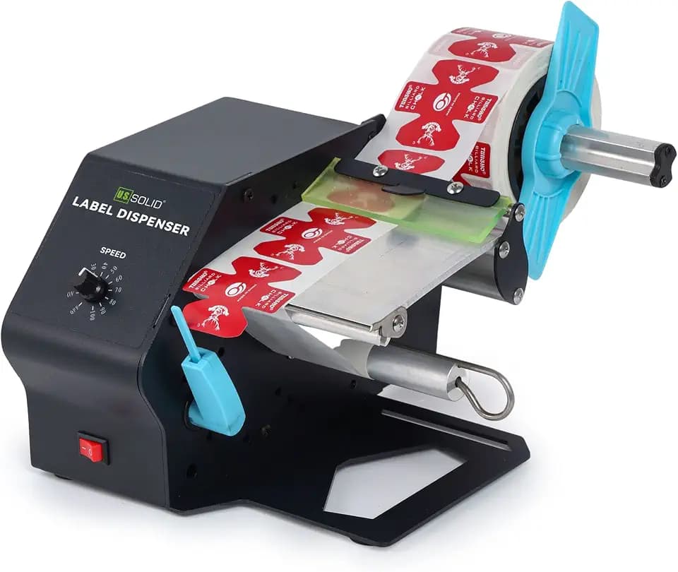 U.S. Solid Automatic Label Dispenser for Rolls and Fanfold Labels - Translucent and Opaque - Adjustable Speed - Core Sizes 1", 1.5", 3" - Width 0.2-3.15 in - Length 0.2 in-∞