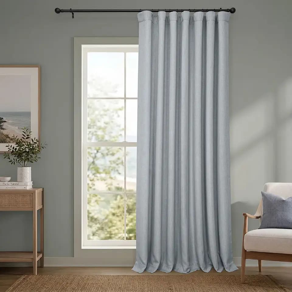 Faux Linen Extra Wide Curtains (1 Panel) - 100W X 84L, Heather Grey