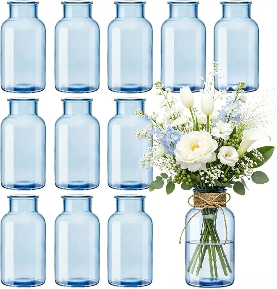 Glass Flower Vase,12 PCS Farmhouse Mason Jar for Centerpiece