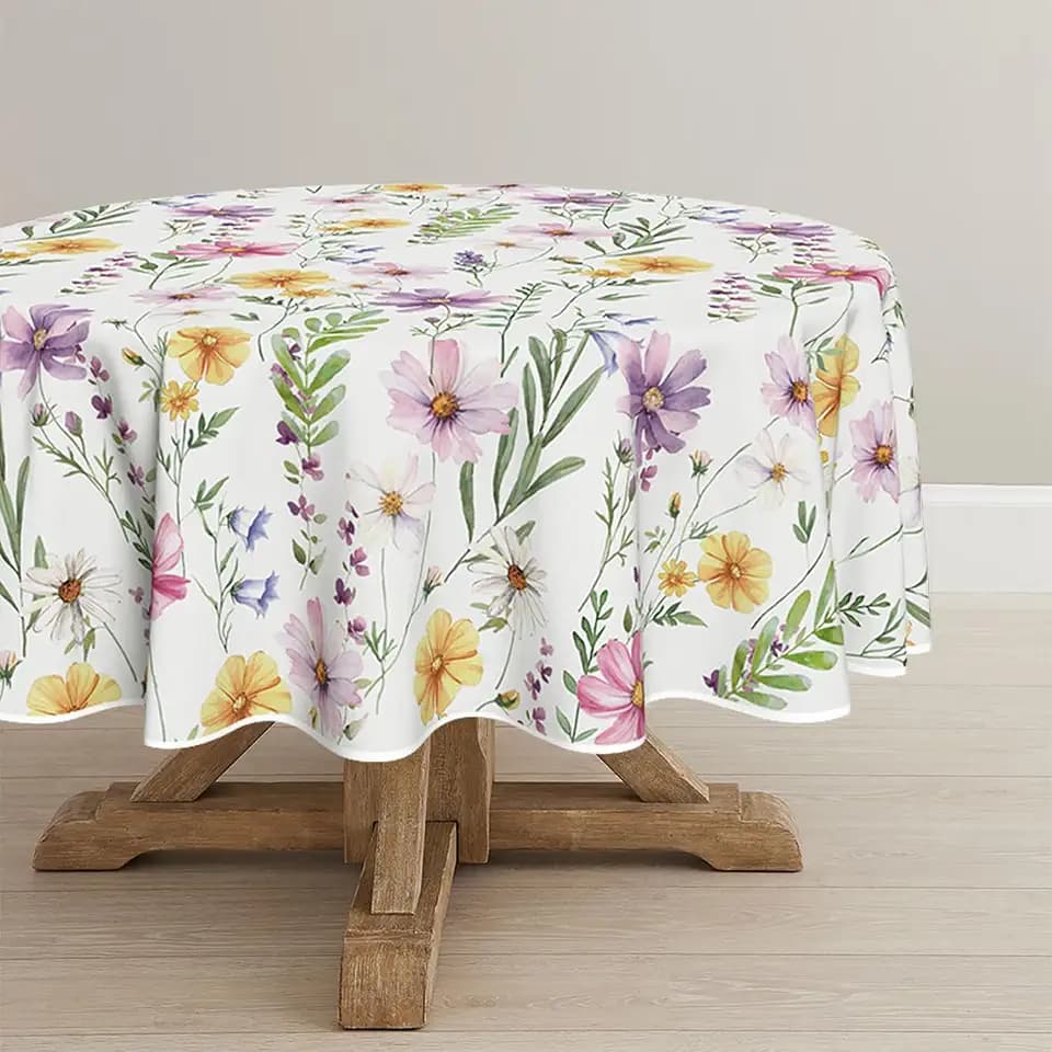Horaldaily Spring Tablecloth 90 x 90 Inch Round Yellow White Purple Daisy