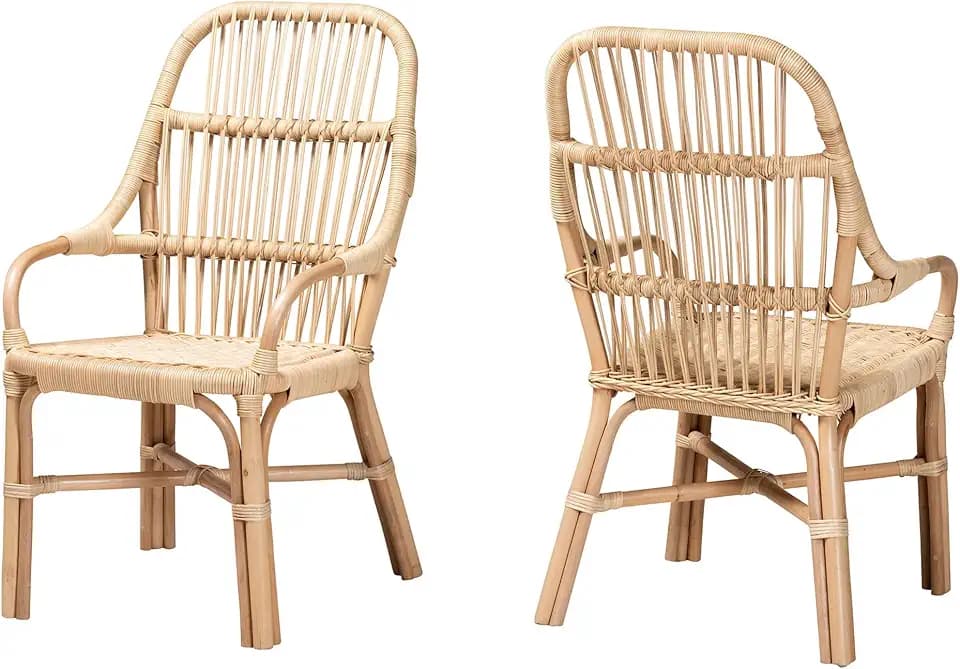 bali & pari Sumatera Modern Bohemian Natural Rattan 2-Piece Dining Chair Set