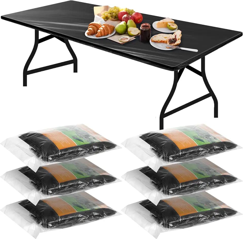 Boao 6 Pcs Disposable Plastic Fitted Tablecloth,96 X 30 Inch,Black