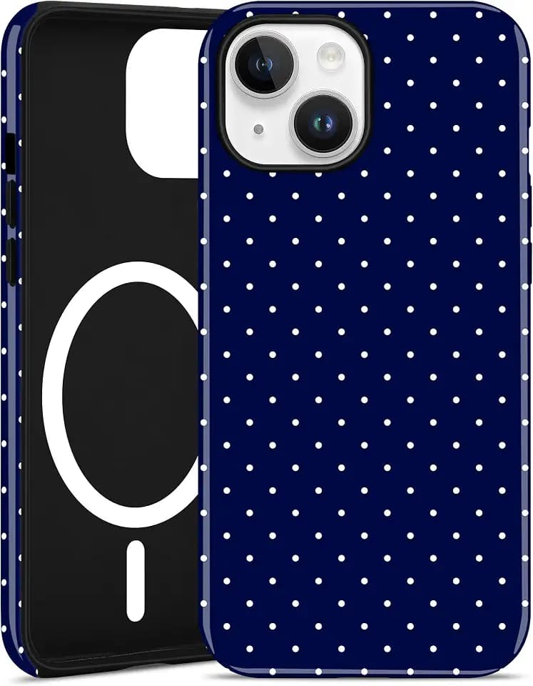 Magnetic Polka Dot Phone Case for iPhone 15, Navy Blue