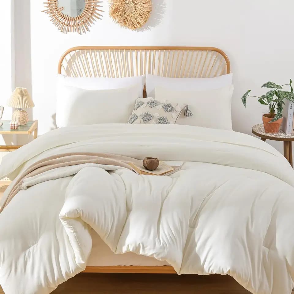 ROSGONIA Oversized Queen Comforter, Ivory, 98x98 Soft Bedding Blanket Quilt