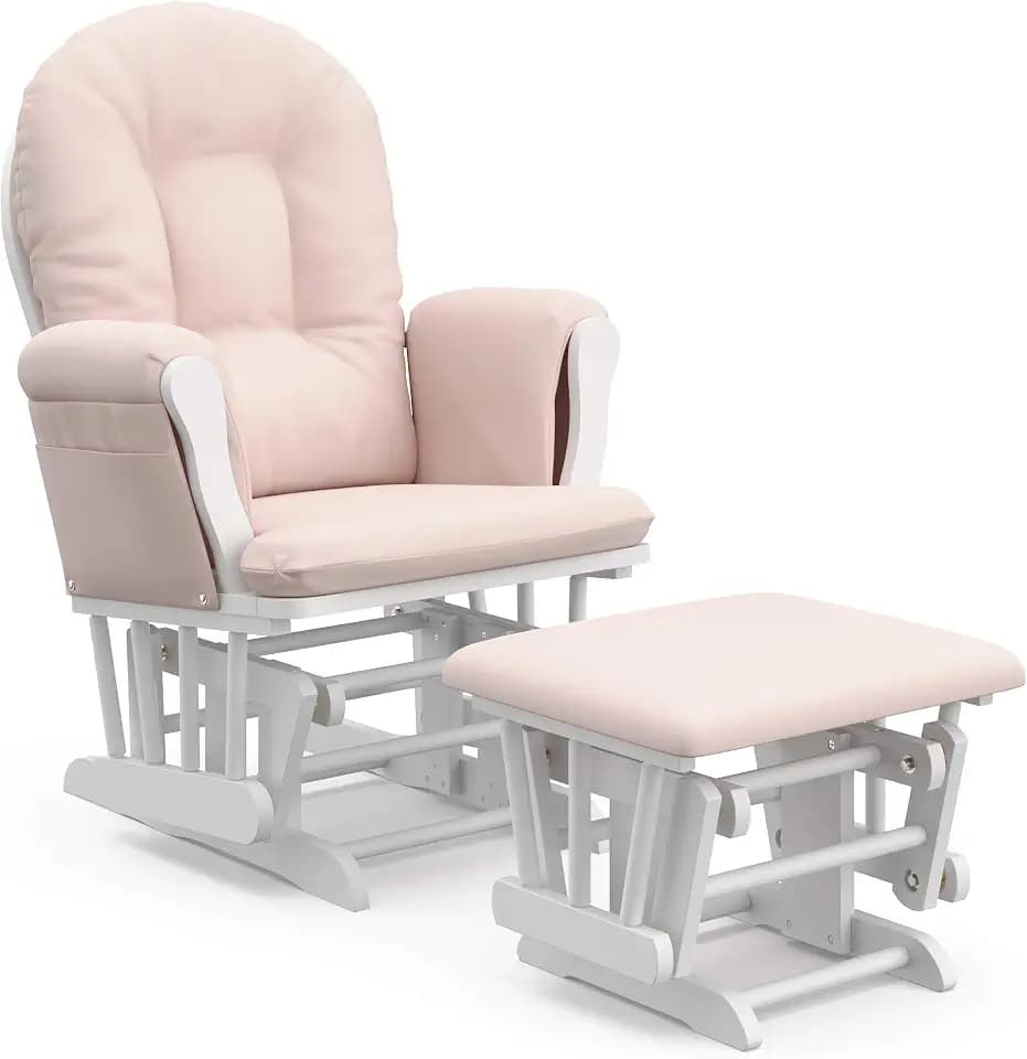 Storkcraft Premium Hoop Glider & Ottoman, White/Pink