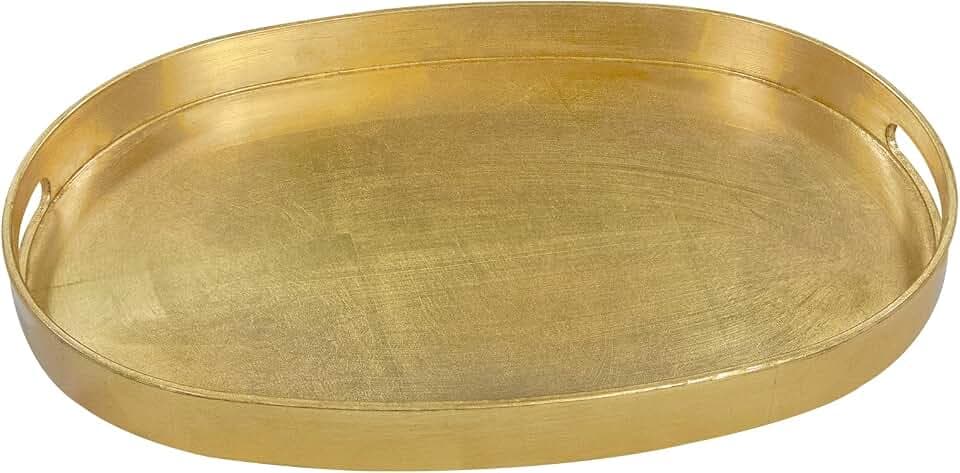 MAONAME Gold Decorative Tray with Handles, Modern Oval Leaf Serving Tray