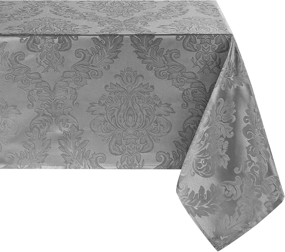 Grey Jacquard 52x70 Inch Rectangle Polyester Tablecloth
