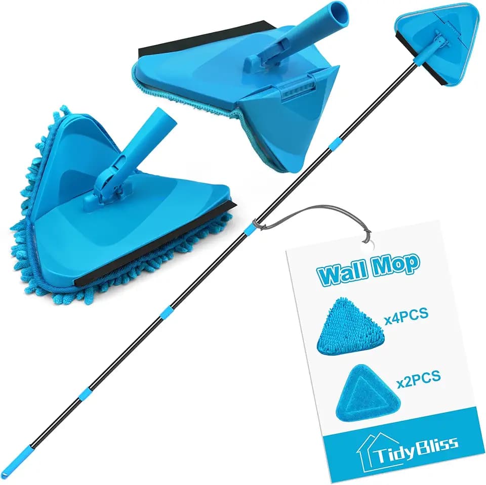 TidyBliss Upgraded Foldable Wall Cleaner Mop with 80” Long Handle (Blue)