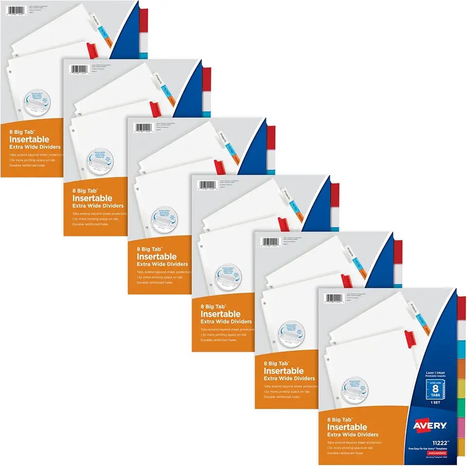 Avery Paper Dividers, Insertable Big Tab, 8-Tab, Color, 6 Sets
