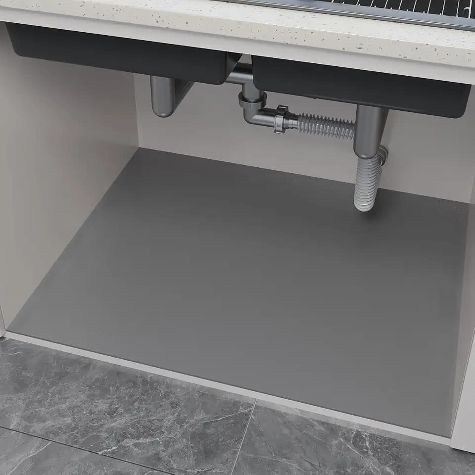 Under Sink Mats-31" x 20" (Cut-to-Fit) Absorbent Shelf Liner for Kitchen&Bathroom Cabinets | Non-Slip, Quick-Dry Cabinet Liner for Under Sink, Vanity & Utility Storage (Light Grey,31''x20'')