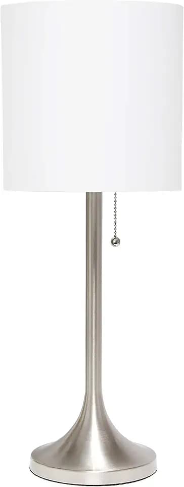 Simple Designs LT1076-BNW Tapered Fabric Drum Shade Table Lamp, Brushed Nickel and White