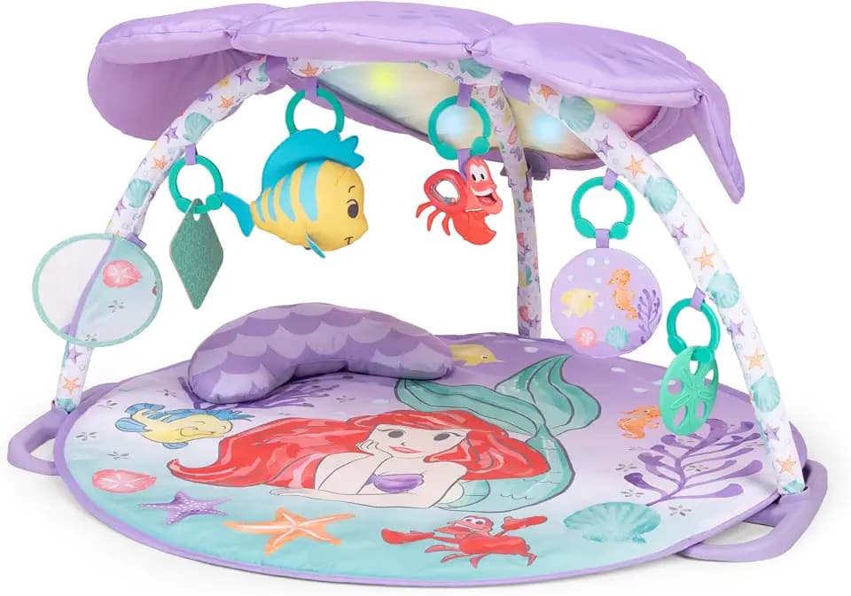 Bright Starts Disney Baby The Little Mermaid Twinkle Trove Light-Up Musical Baby Activity Gym with Tummy Time Pillow, Newborn+