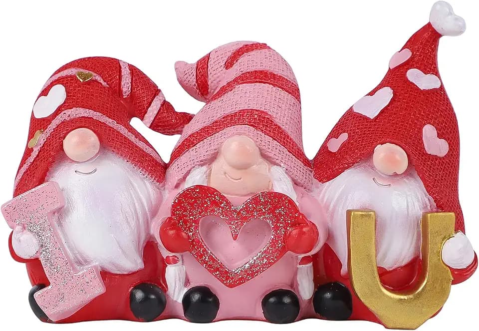Juegoal Valentines Gnomes Statue, I Love U Red Resin Gnome Valentine Decor, Valentine Gift Tabletop Ornament, Swedish Tomte Handmade Bride and Groom Gifts for Him Home Table Decoration