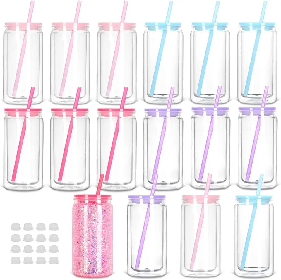 16 Pack 16 Oz Plastic Snow Globe Tumbler, Snowglobe Cups, Colorful