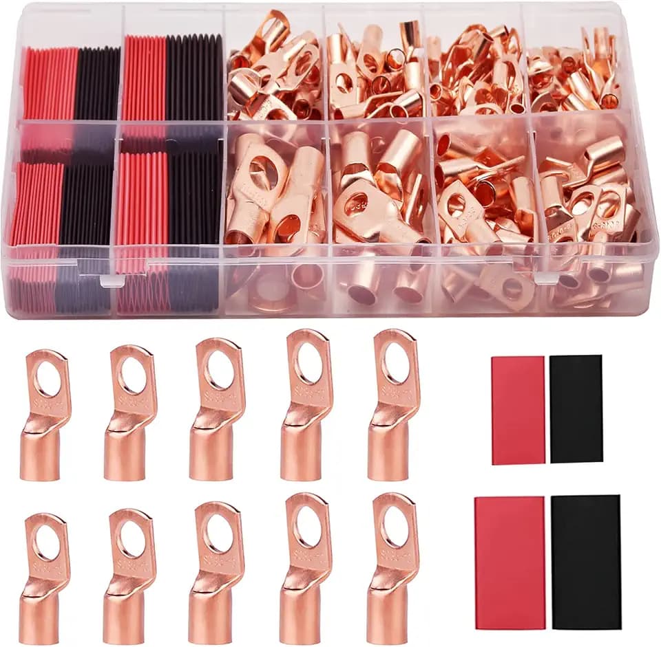TKDMR 160Pcs Copper Wire Lugs AWG2 4 6 8 10 12 with Heat Shrink Set, 80Pcs Battery Cable Ends Ring Terminals Connectors Tubing Assortment Kit