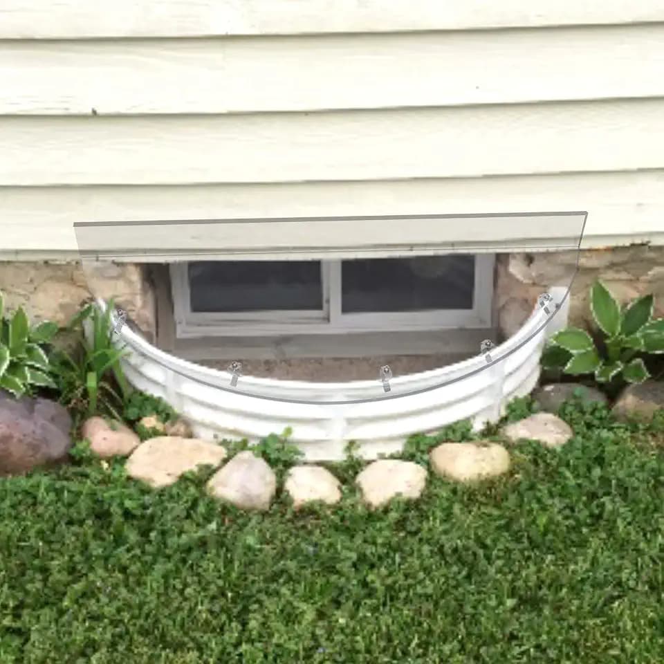 Clear Basement Window Well Covers Outside 40" X 18", Heavy-Duty Polycarbonate Egress Window Well Covers, UV Resistant, Tear-Resistant, Waterproof, Windproof (Only Cover)