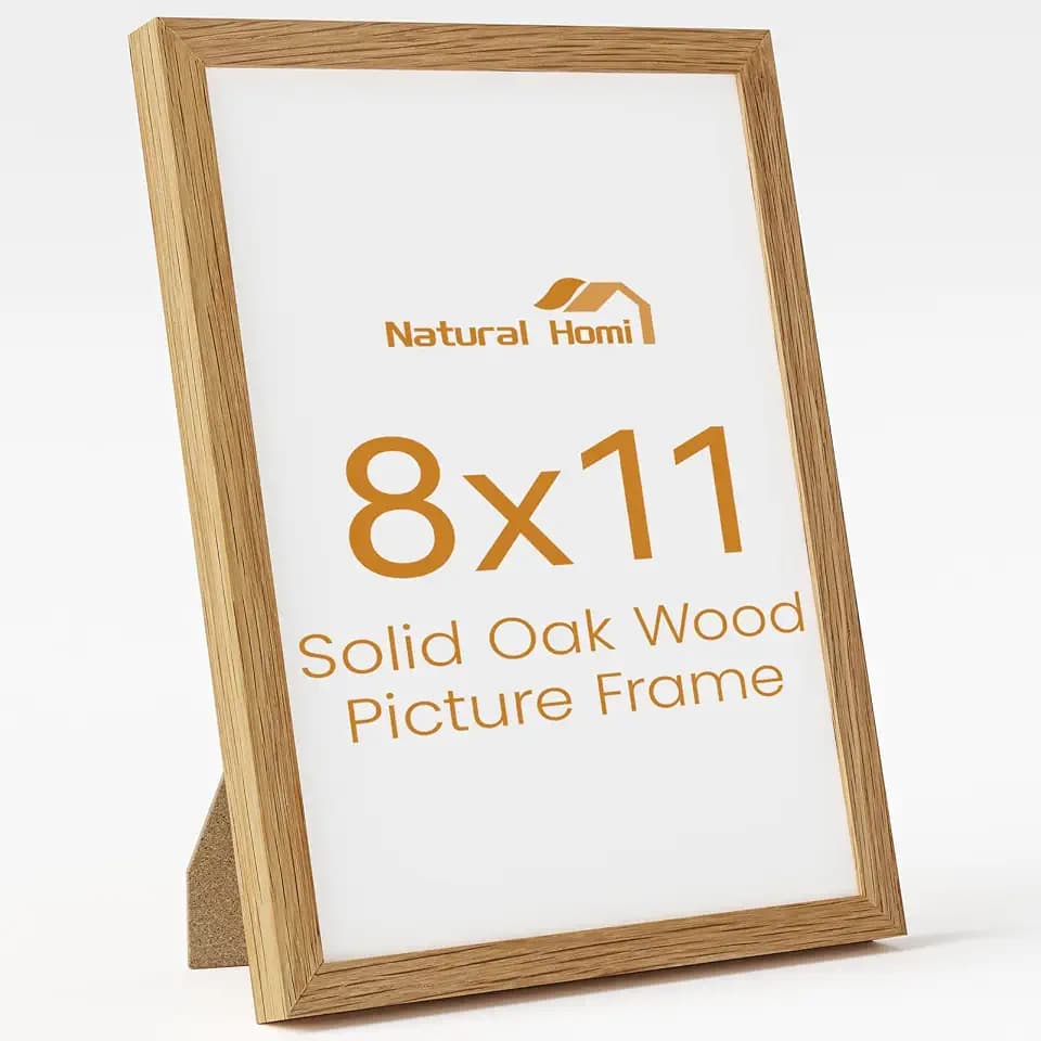 8x11 Picture Frame,Solid Oak Wood 8"x11" Photo Frame,Natural Oak Color Tempered Real Glass 8 by 11 Wooden Frames with No Mat,11x8 Picture Frames for Wall or Tabletop Display
