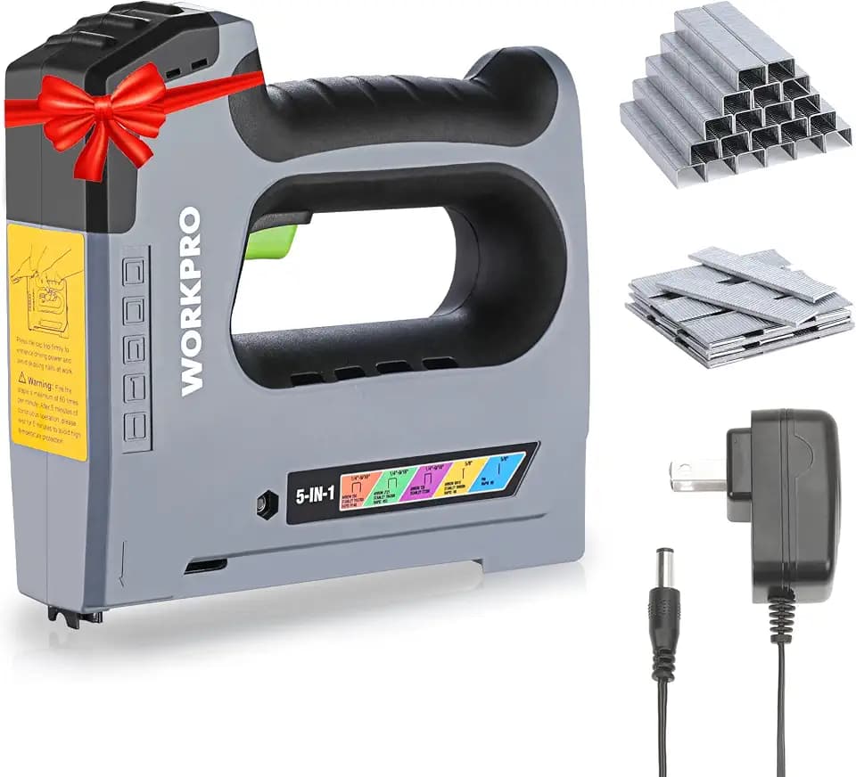 WORKPRO 3.6V 5-in-1 Cordless Staple Gun Kit, 2000 Staples and Nails
