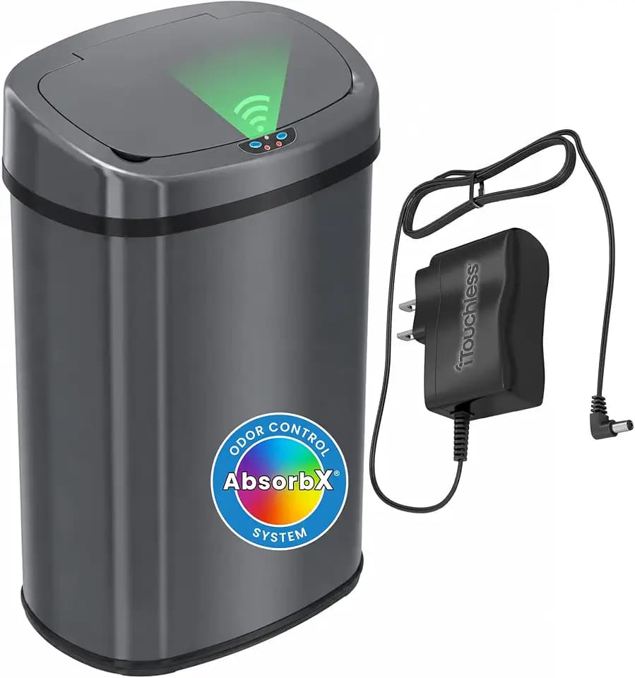 SensorCan 13 Gal Automatic Sensor Trash Can with Lid | Filter | AC Adapter