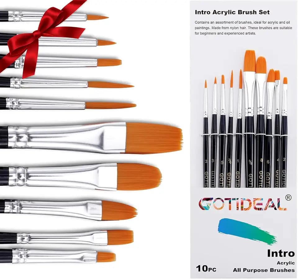 GOTIDEAL Paint Brushes, Acrylic Paint Brushes, 10 Pcs Round Pointed Tip