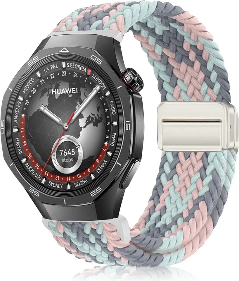 22mm Nylon Armband Kompatibel mit Huawei Watch GT Runner 2/Ultimate 2/GT 6/6 Pro/5/5 Pro, Magnetische Adjustable Geflochten Sport Ersatzarmband für Huawei Watch Ultimate/5 - Graublaurosa