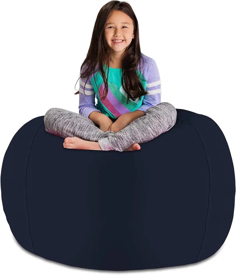 Posh Stuffable Kids Stuffed Animal Storage Bean Bag Chair Cover - Childrens Toy Organizer, X-Large 48" - Solid Navy Blue