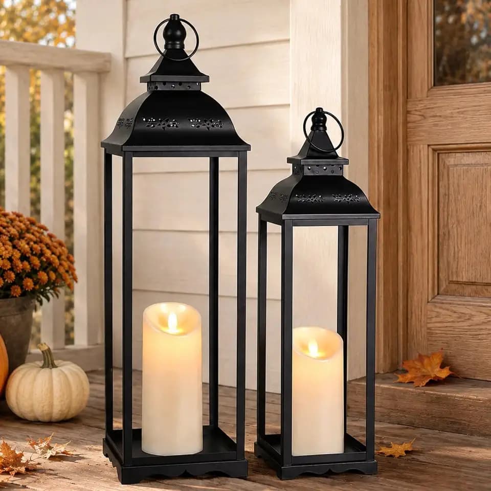 Large Decorative Candle Lanterns, 2Pcs Floor Lanterns for Indoor Outdoor