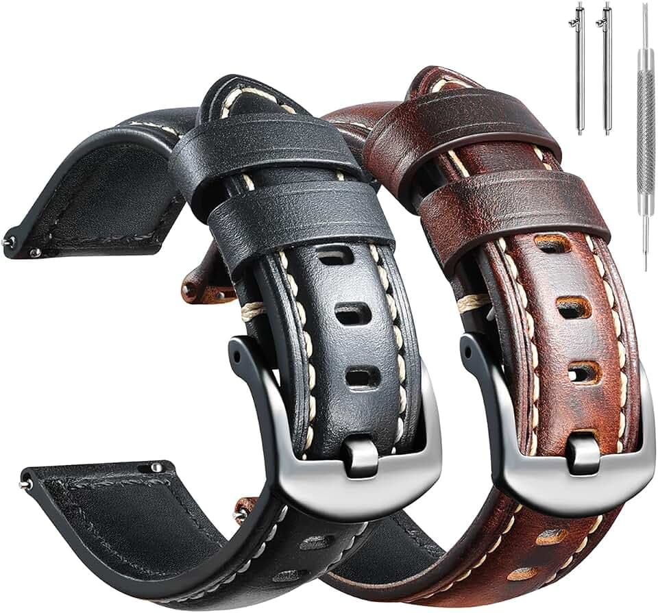 Stanchev Leather Watch Bands for Men,20mm Leather Watch Band for 20mm Lug Watch,Qucikly Release Leather 18mm 20mm 22mm 24mm 26mm Watch Band for Men Women