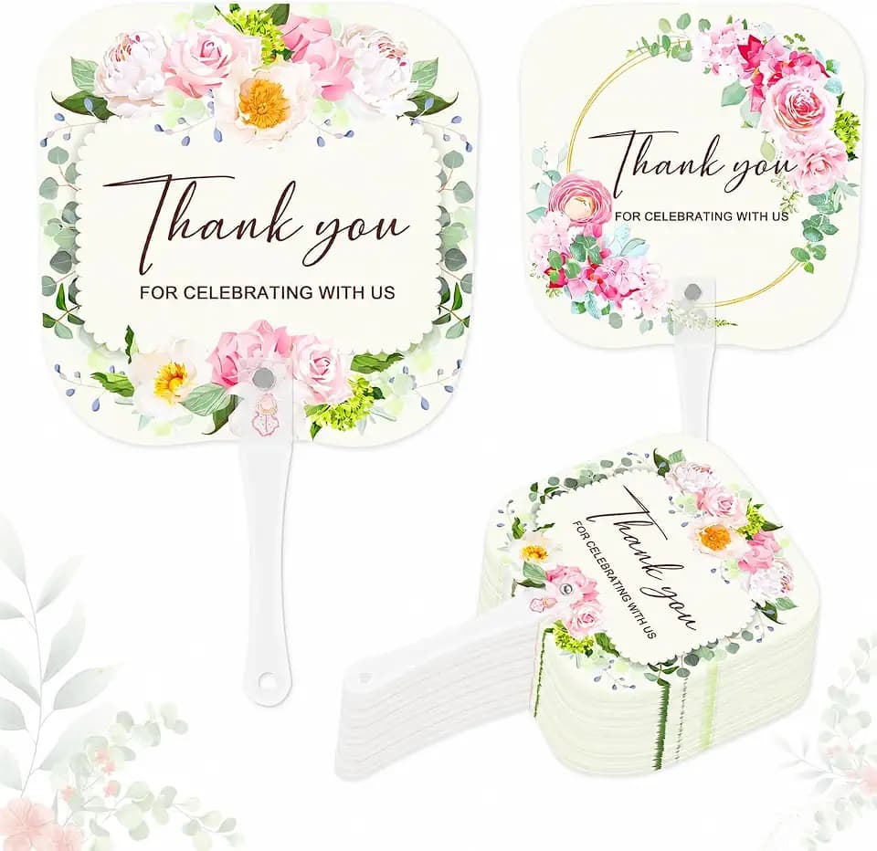 50pcs Wedding Hand Fans for Guests With Handles in Bulk
