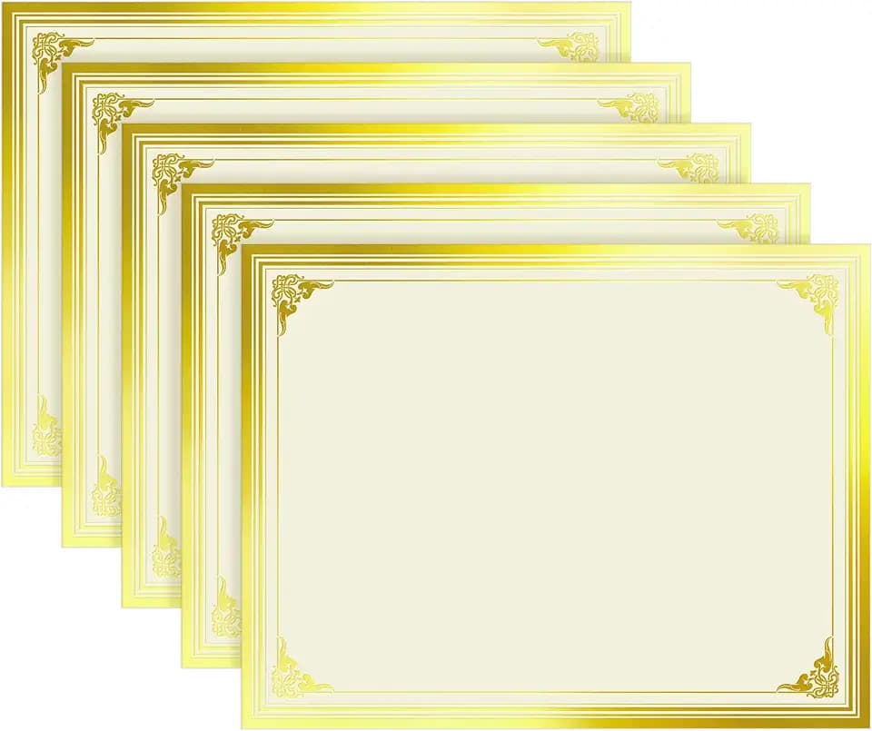 SUNEE 100 Sheets Certificate Papers - Blank Gold Foil Border, Letter Size 8.5x11 for Diploma, Certificates, Participation Awards, Document Cardstock Paper and Inkjet Printer Friendly