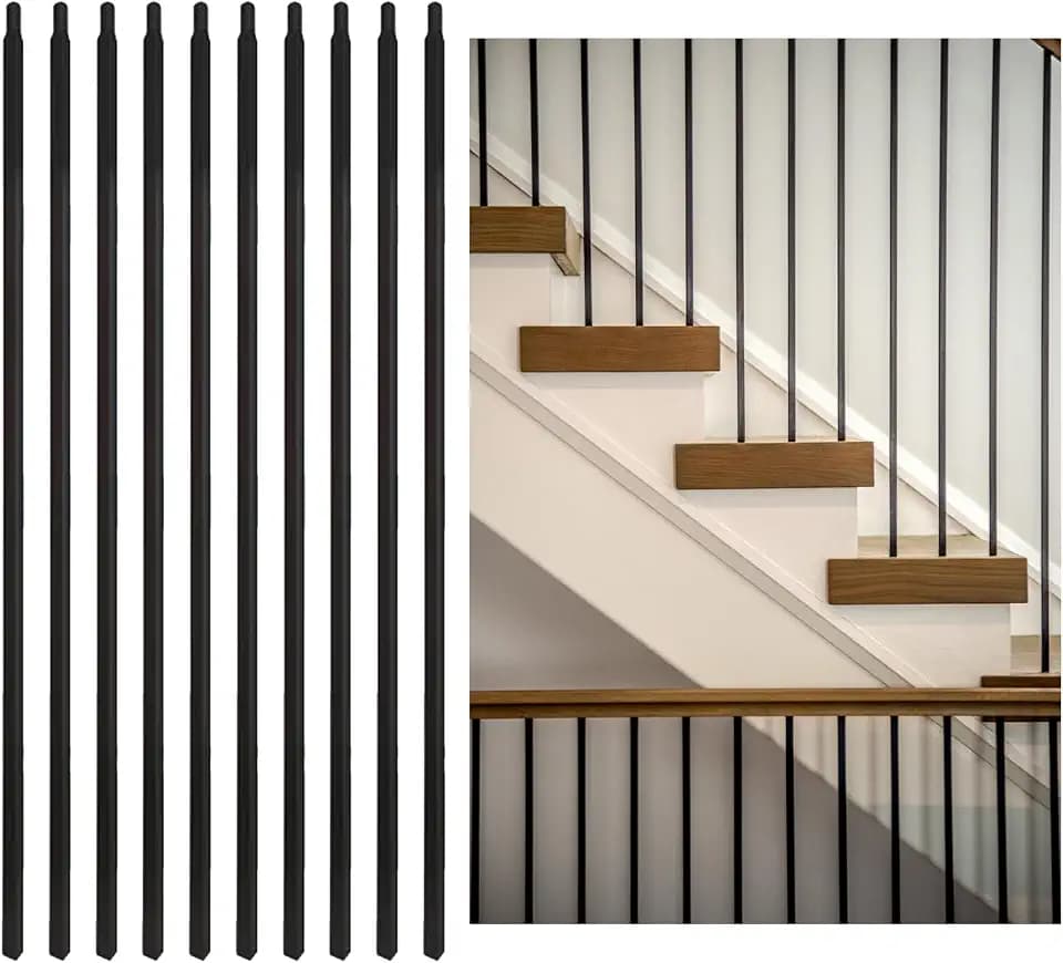 30 Pack Wrought Iron Balusters for Staircase, 1/2" x 44" Hollow Straight Bar Metal Balusters for Decks, Square Decorative Stair Banister Spindles, Classic Matte Black Satin Deck Railing for Stair Deck