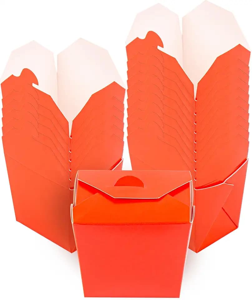 Restaurantware Chinese Take Out Boxes 200 Pack of 8 oz Grease-resistant Party Take Out Food Containers Disposable Stackable Asian Square Red Paper To Go Boxes For Restaurants