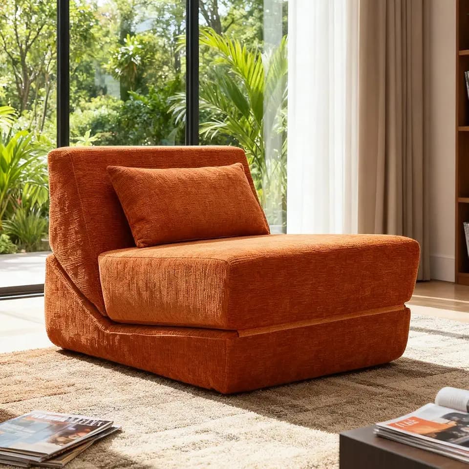 Fold Out Chair Bed, Folding Sofa Bed, 3 in 1 Convertible Sleeper Chair Bed for Nap, Transformable Sofa Bed for Apartment,Dormitory,Bedroom(Orange)