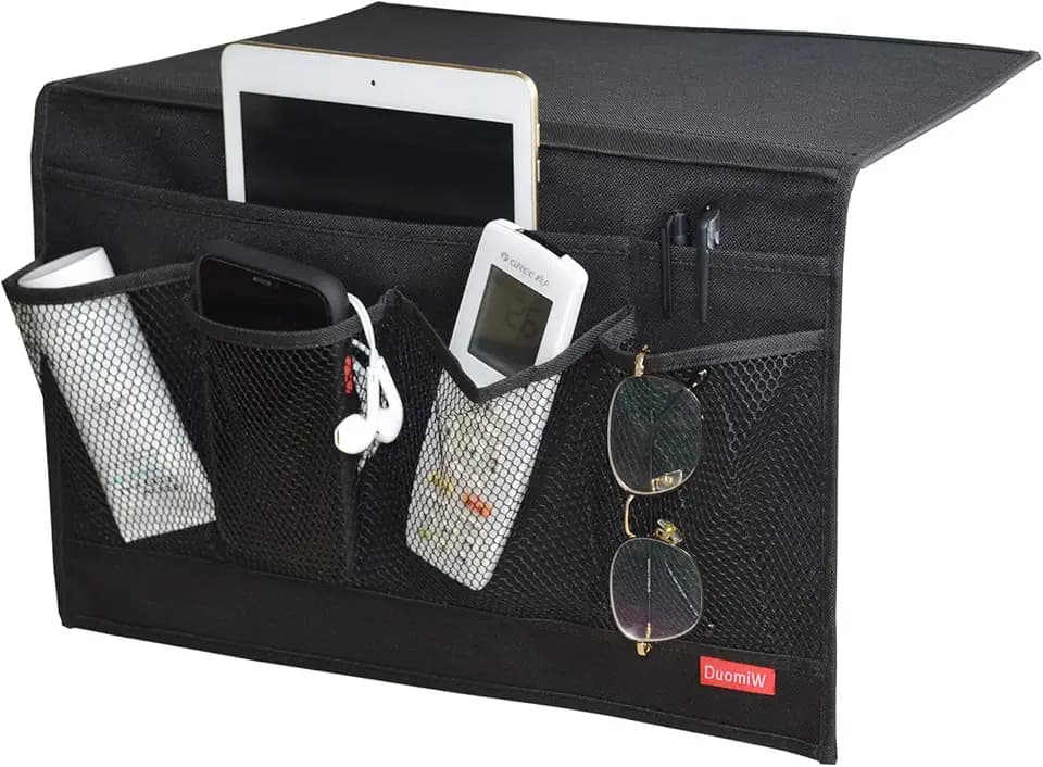 Bedside Caddy Table Cabinet Storage Organizer 6 Pockets(Light Black)