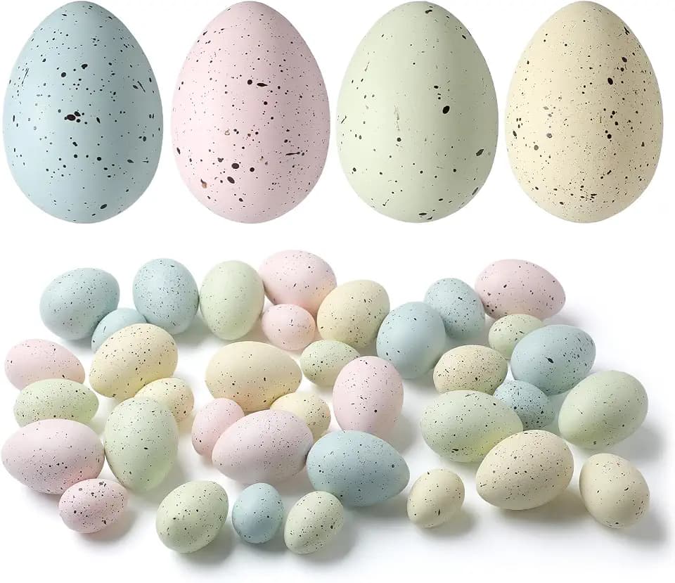 SiliFine 36 Pcs Easter Speckled Eggs Plastic Speckled Eggs Bowl and Vase Filler Faux Chicken Eggs for DIY Spring Displays and Easter Decorations (Cute Color)