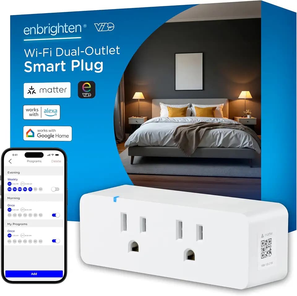 Enbrighten Matter Indoor Smart Plug, 2 Grounded Outlets, White