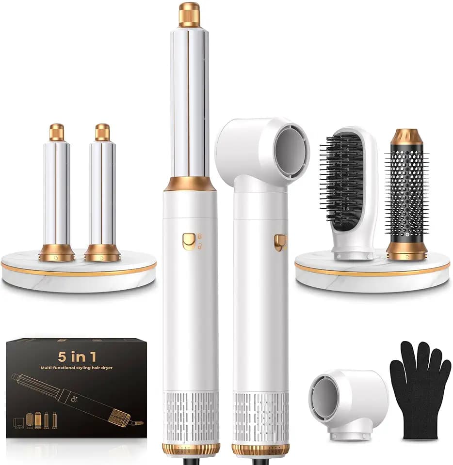 5 in 1 Blow Dryer Brush Set, Hot Air Styler Air Curling Wrap Air Curler Low Heat Hair Care, Round Brush Blow Dryer Hair Styling Tools Gift for Dry,Volumize,Straight,Curl, 110-120V