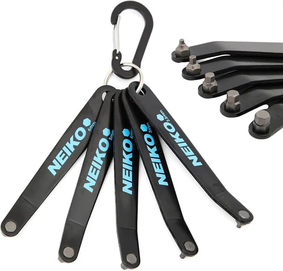 NEIKO 01321A Ultra Low Profile Offset Screwdriver Hex Set, 5 Pc, Heavy Duty S2 Steel Construction, MM, 10mm Bit Depth, Angled Hex Bit, Bent Screwdriver for Tight Spaces, Allen Wrench Keychain