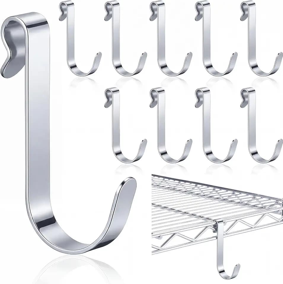 10 Pcs J Hooks for Wire Shelving, 3.5 Inch, Large, Metal Silver