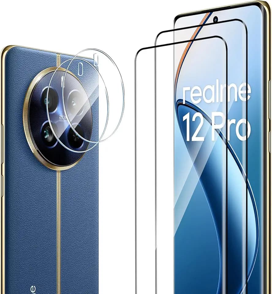 Schutzfolie Kompatibel mit Realme 12 Pro /12 Pro Plus / 12 Pro+ 5G für Panzerglas, 2 Stück 3D Schutzglas + 2 Stück Kameraschutz, 9H Härte Anti-Kratzer Blasenfrei HD Klar Displayschutzfolie