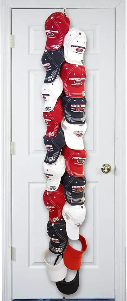Perfect Curve MEGA Cap Rack – 1-Strap with 18 Total Clips Holds 18 Caps. Hat Racks For Baseball Caps | Hat Organizer For Closet | Over Door Hanger | Over Door Organizer | Black