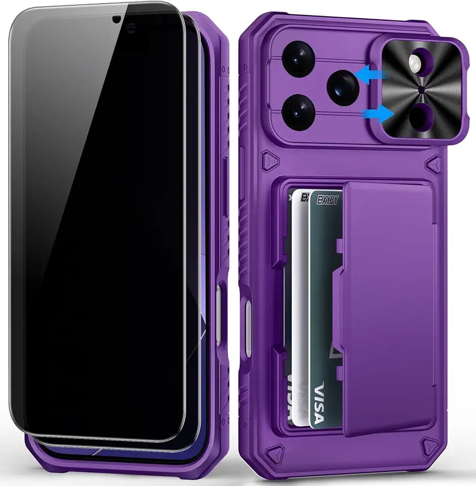 for iPhone 17 Pro Max Case Wallet, 2 Privacy Screen Protectors, Purple