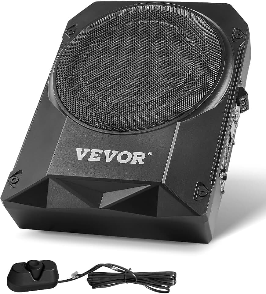 VEVOR Untersitz Auto Subwoofer 400 W 254 mm schlanker Auto Subwoofer mit Stromversorgung, Subsystem mit eingebautem Verstärker, Hoch-/Niedrigpegel-Eingang und Lautstärkeregler für SUVs Lkws