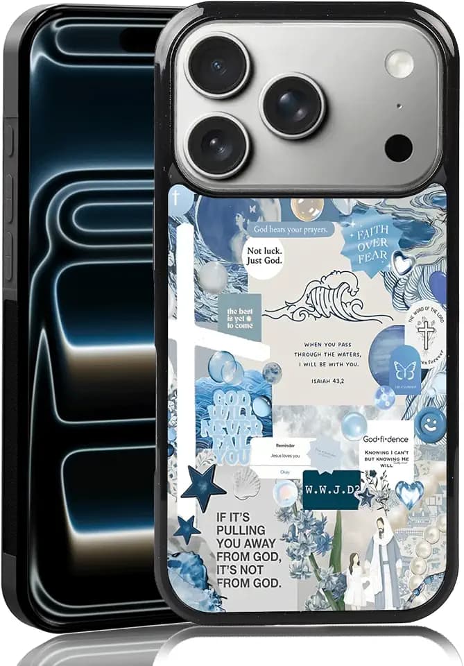 Classic Religious Sayings Christian Phone Case Fit for iPhone 17 Pro — TPU Blue Aesthetic Cross God Jesus Phone Cover Gift for Boy Girl Men Women